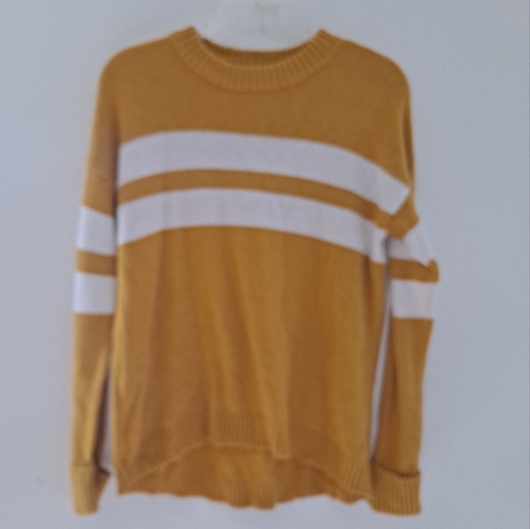 American Eagle Mustard Color Striped Detail Knit Sweatter Size Small - Picture 1 of 7